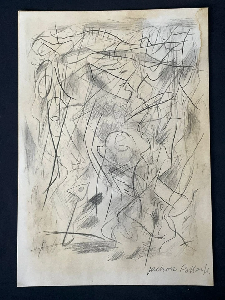 Jackson Pollock dibujo y pintura sobre papel antiguo firmado estampado vintage Foto 1 de 3