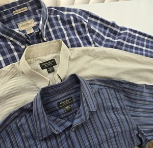 Lot 3 Eddie Bauer Dress Shirt Mens LT Large Tall Wrinkle Free ClassicButton Down - Picture 1 of 23