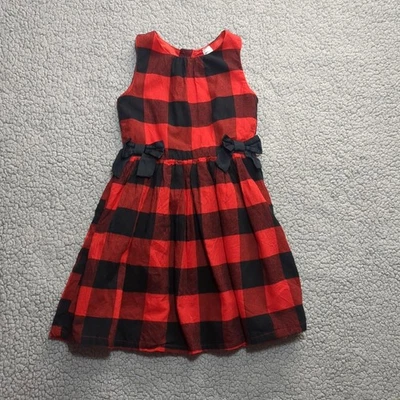 Carters 女孩 6 码红色黑色水牛格子法兰绒棉质连衣裙黑色蝴蝶结 — 第 1/4 张图片