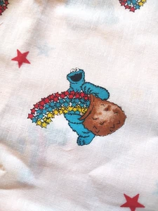 Vintage Cookie Monster Fabric Rainbow Cotton 45" wide x 2.5 + yards Ivory back - Picture 1 of 5