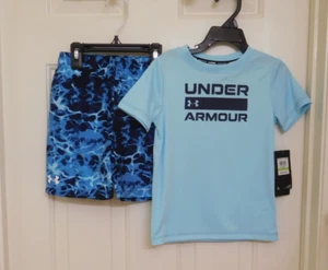 NWT 2pc Under Armour Short Sleeve Blue Swim Shirt & Swim Shorts Set sz 7 - Picture 1 of 1