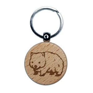 Niedlicher Wombat australisches Beuteltier graviert Holz rund Schlüsselanhänger Etikett Charm - Bild 1 von 6