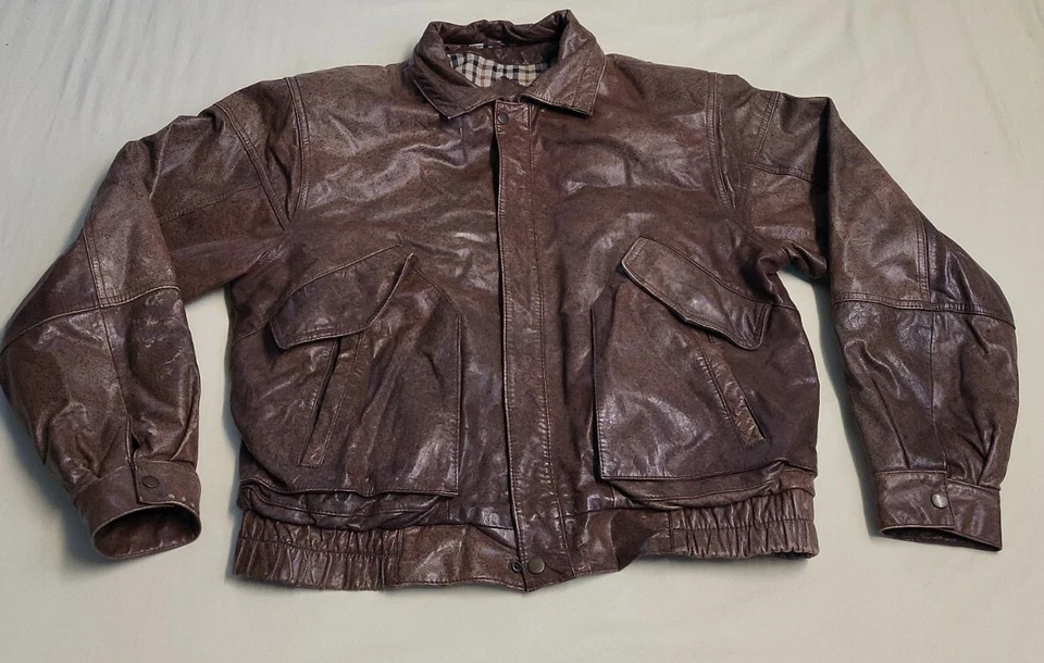 复古 CHIA 皮革飞行飞行员轰炸机夹克男式 L/XL 复古 — 第 1/4 张图片