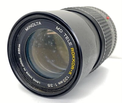 Minolta MD TELE ROKKOR-X 135mm Lens 1:35 Japan 55mm Black Vintage UNTESTED USED - Image 1 of 4