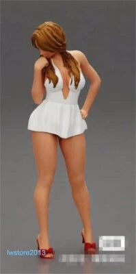 1/18 Sexy White Skirt Girl 4" Resin Figurines Figures Model For Cars Vehicle Toy - Image 1 of 3