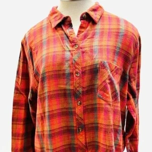 NWT SONOMA Women Long Sleeve Collared Button Down Plaid Flannel Shirt Size XL - Picture 1 of 15