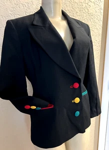 VTG ANN TAYLOR LUCIAO TEMPESTA Wool BLAZER COLORFUL TRIM BUTTONS SZ 2 sbc - Picture 1 of 16