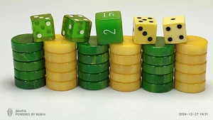 Bakelite Catalin 3/4" Magnetic Backgammon chips 30pcs Green Yellow swirl PLZREAD - Picture 1 of 24