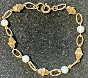 ANTIQUE 12K Gold Filled Delicate Bead Barrel Style Pearl Station Links Bracelet - Picture 1 of 16