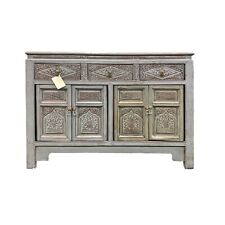 Chinese Distressed Gray Floral Motif Sideboard Console Table Cabinet cs5768