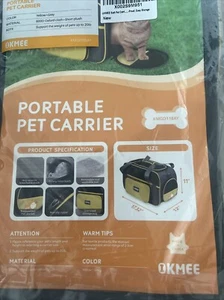 Portable Pet Carrier Cats Small Dogs Up To 20lbs Brand New Black & Yellow OKMEE - Picture 1 of 5