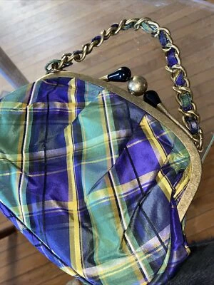 Cartera American Eagle mezcla de seda verde amarillo azul a cuadros cadena dorada de gran tamaño Foto 1 de 4