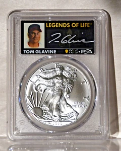 2020 American Silver Eagle 1oz PCGS MS70 FS Legends of Life Tom Glavine signed - Picture 1 of 4