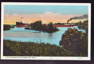Cartolina MICHIGAN MI Soo Little Rapids and Islands nave piroscafo - Foto 1 di 2