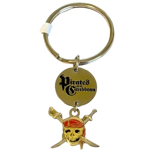 Vintage Disney Pirates of the Caribbean Keychain Keyring Skull Crossbones - Picture 1 of 9