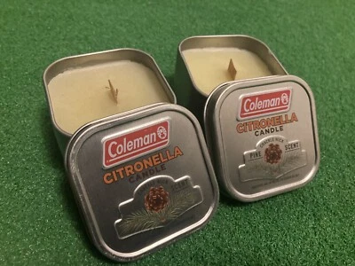 2 Scented Citronella Candles Crackle Wick Pine Scent 6 oz Tin Outdoor NEW - Image 1 of 3