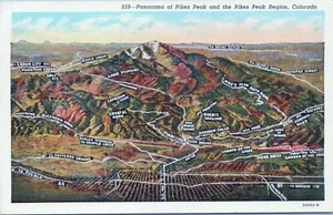 Panorama of Pikes Peak and the Pikes Peak Region 559 Unposted Postcard - Picture 1 of 2