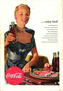 Coca Cola Print Glamorous Woman Ad Coke & Food c1952 - Picture 1 of 1