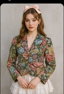 coquette girl vintage floral tapestry cottage core blazer size XL Missing Button - Picture 1 of 7