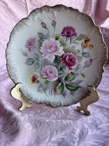 Vintage Mid Century Ucagco Porzellan Rosen vergoldet Blumen Aufsteller Teller Handbemalt - Bild 1 von 6