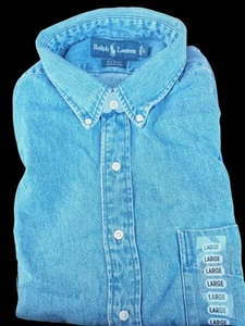 NWT VINTAGE 90S Ralph Lauren Denim Long Sleeve Button Down Dress Shirt Size L - Picture 1 of 8