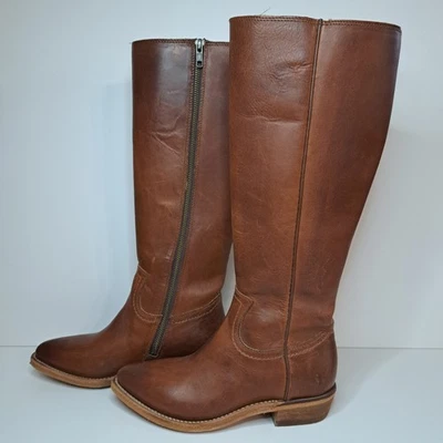 FRYE Botas Hasta la Rodilla Mujer 6.5 Cuero Marrón Punta Vaquera Cremallera Vaquera Foto 1 de 4