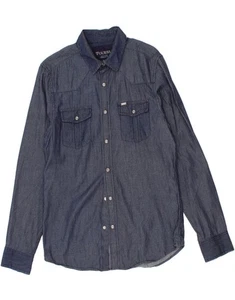 GUESS Mens Denim Shirt Medium Navy Blue Spotted Cotton AG08 - Picture 1 of 3