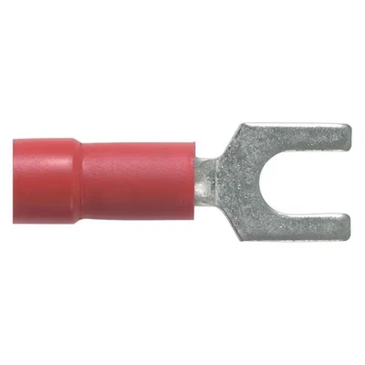 Panduit Fork Terminal Red Vinyl Insulated #6 Stud 16-22 AWG Copper Crimp 100PK - Image 1 of 3