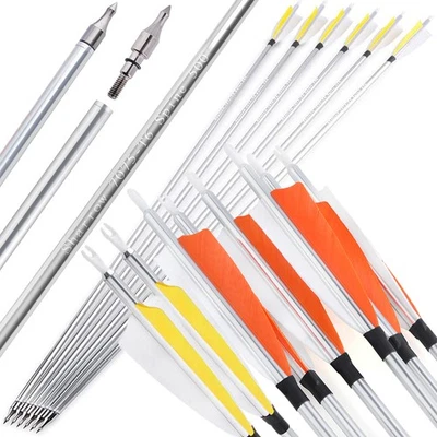 30" Aluminum Arrows Archery SP500 4" Turkey Feather Recurve Bow Target Shooting - Image 1 of 4