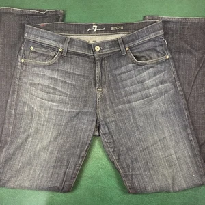 Pantalones de mezclilla 7 for all Mankind Austyn para hombre 34 azul lavado oscuro desteñido bigote ciudad - Imagen 1 de 9