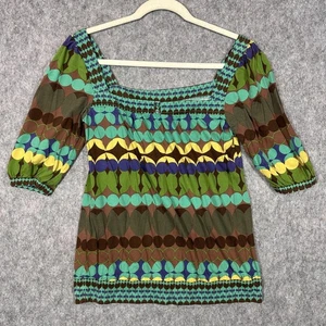 Vintage Weavers Shirt Womens Medium Multicolor Boho Peasant Top Y2K Hippie - Picture 1 of 8