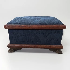 Vintage Padded Blue Trend Frames Jewelry Box Brass Claw Feet Wood Mirror - Picture 1 of 11