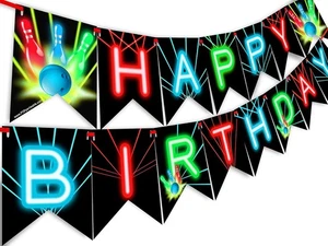 POP parties Ink Bowling Happy Birthday Banner red, blue, green, yellow, black - Picture 1 of 6