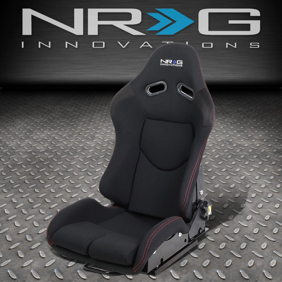 NRG INNOVATIONS RSC-400BK RECLINABLE FABRIC RACE RACING BUCKET SEAT W/SLIDER - Image 1 of 4