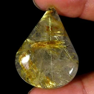 40.70Cts.100%Natural golden Rutile Quartz Pear Cabochon 25x33x7mm Losse Gemstone - Picture 1 of 5