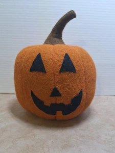 Halloween Kürbis Wolle Filz geformt Jack O Laterne mit Stiel 8" orange schwarz - Bild 1 von 9