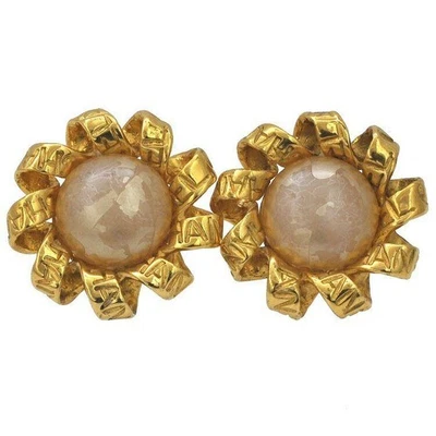Chanel Earrings Gold Color White Accessories Fashion Pearl With Box Ladies Rare - Image 1 of 4