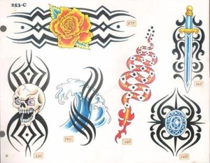 1980s #253C SKULL SNAKE BANDS 11 X 14" TATTOO DESIGN SHEET LAMINATED VG COND - Picture 1 of 1