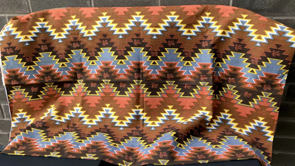 Fabric Textured Cotton Southwest Print Stepped Pyramid Zig Zag Birds for Sewing - Image 1 of 4