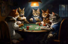 Jeu de peinture à l'huile pour chats jouant aux cartes poker image imprimée sur toile 03