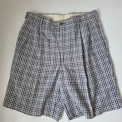 Perry Ellis Portfolio Mens Linen Blend Dress Shorts Black & White Plaid 31 - Image 1 of 4