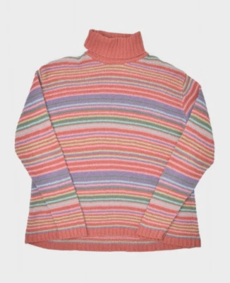 Suéter De Colección Eddie Bauer Para Mujer L Cuello Turleno Rayas Rosa Multicolor Terry Foto 1 de 4