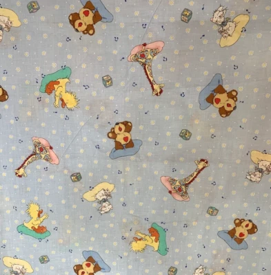 Vintage Suzys Zoo Cotton  Fabric Light Blue Flowers Music Notes 1 Yard 30 inches - Image 1 of 4