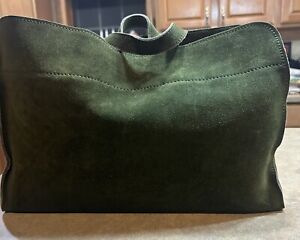 Vintage Suede Leather Tote Bag Green Made in Argentina Excellent Condition
