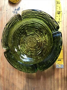 ANCHOR HOCKING Soreno Green Glass Ashtray 6.5” Vintage MCM Heavy Textured Glass - Picture 1 of 6