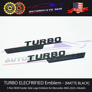 OEM TURBO ELECTRIFIED AMG Fender Emblem MATTE BLACK Badge Mercedes C43 GLC43 - Picture 1 of 1