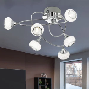 Lampada Da Soffitto Lampada Da Camera 6 Fiamme Faretto Cromo Vetro 57 Cm - Foto 1 di 4