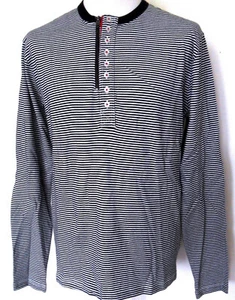 French Connection grandad top men's henley collar striped cotton black - Picture 1 of 7