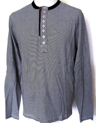 French Connection grandad top men's henley collar striped cotton black - Image 1 of 4