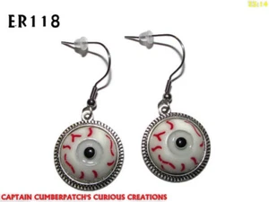 steampunk earrings white eyeball bloodshot hypoallergenic stainless steel #ER118 - Picture 1 of 5